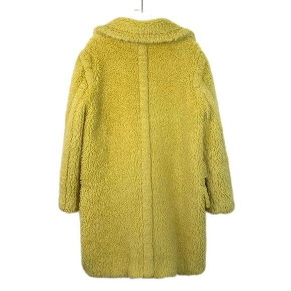 Max Mara Yellow Teddy Wool-Blend Double-Breasted Coat With Pockets Womens Outerw - Picture 2 of 8